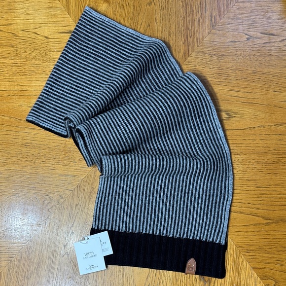 Coach Accessories - NWT COACH 100% CASHMERE BLACK & GREY STRIPE SCARF